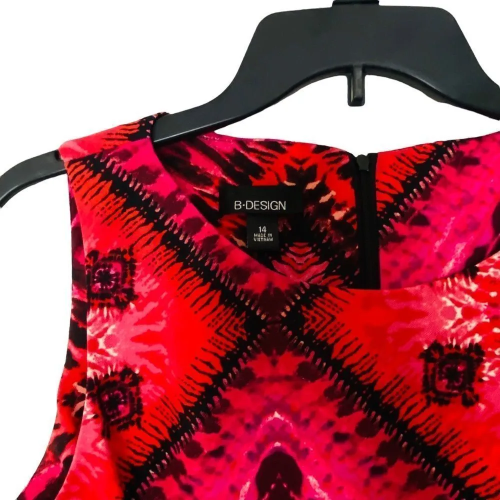 B Design Printed Pink Diamond Art Watercolor Print Sleeveless Dress Sz 14 - Image 4