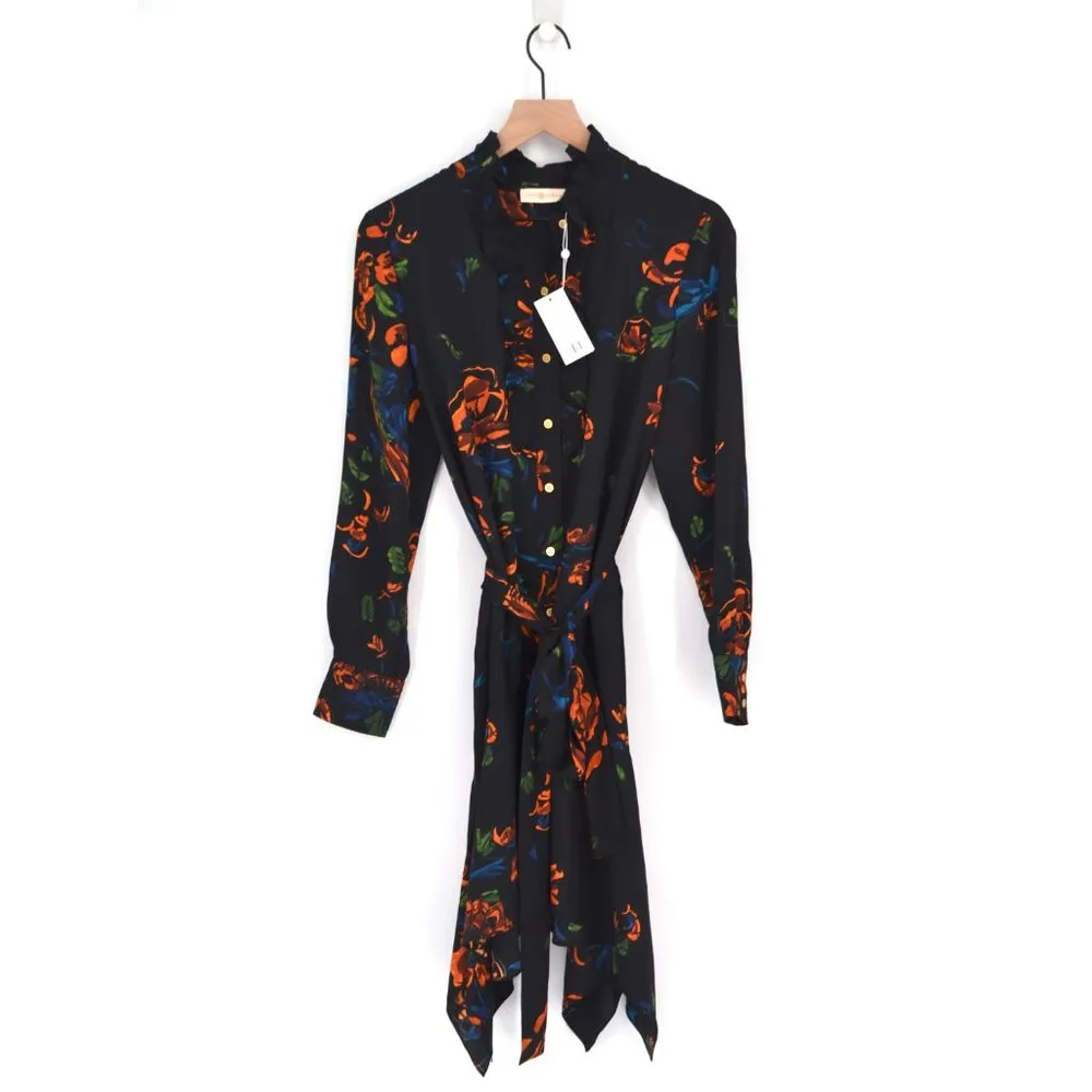 NEW Tory Burch Cora Long Sleeve Dress Asymmetric Hem Ceramic Bouquet Floral 8 - Image 2