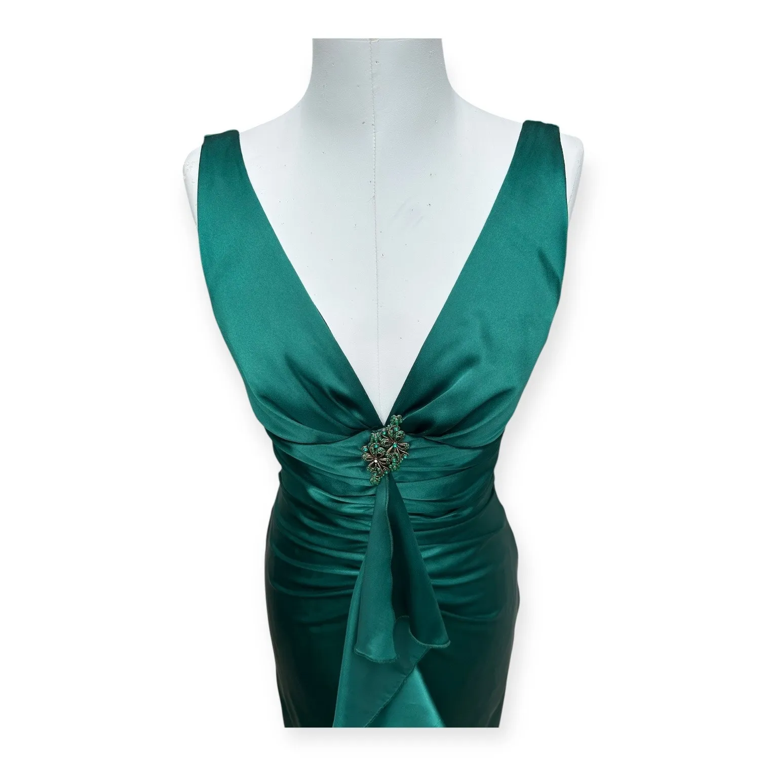 Vintage Y2K Rampage Formal Emerald Green Satin Dress Women's Size 7 Retro Glam - Image 6