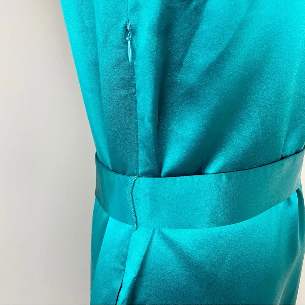 Women's Silk Sleeveless Belted Dress Teal Size 6 - Image 8