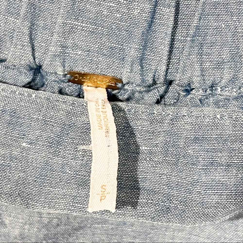 Free People Small Linen Chambray Denim Show Some Shoulder Tie Wrist Tunic Top - Image 4