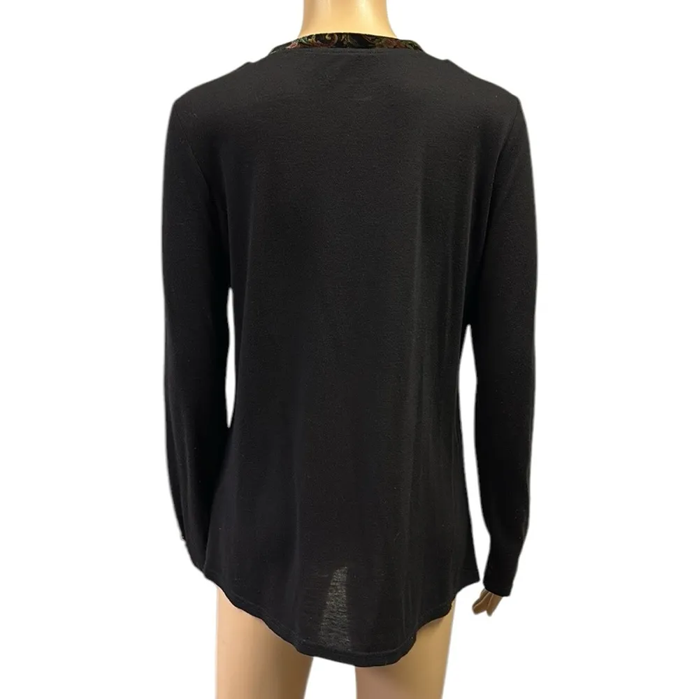 Soft Surroundings Embroidered Floral Long Sleeve Velvet V Neck Tunic Top Small - Image 4