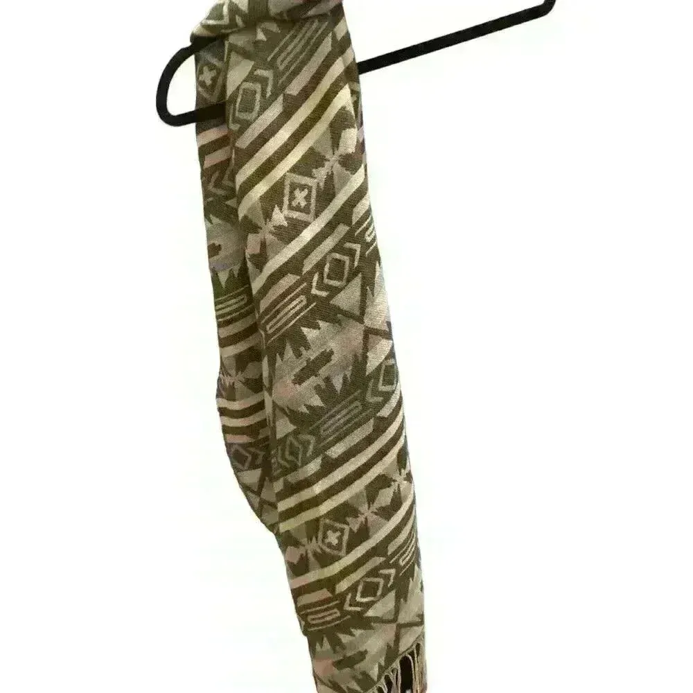 Scarf Shoulder Wrap with Fringe Muted Pastels Aztec - Image 6