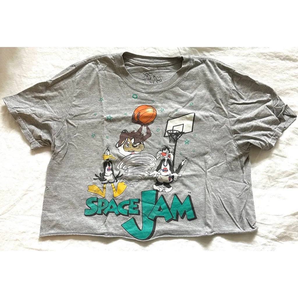 Grey Space Jam Cropped T Shirt - Image 3