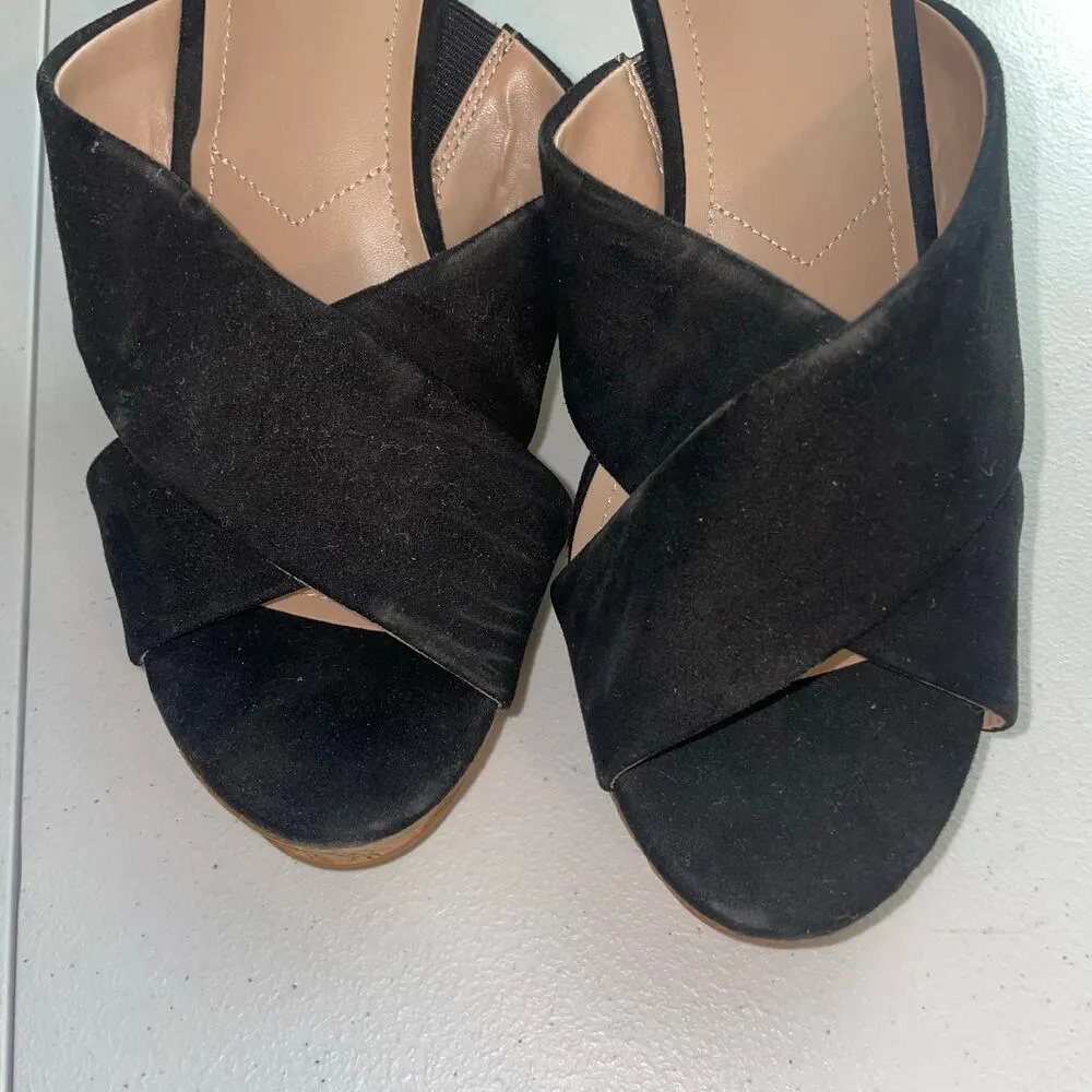 Charles David Latrice Size 9 Black Wedge Sandals Strappy Suede Womens - Image 3