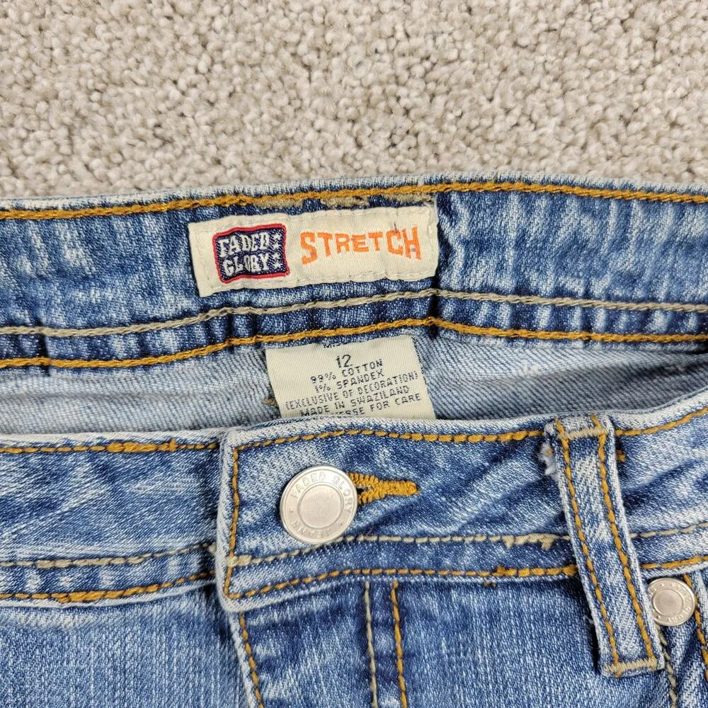 Vintage Faded Glory Jeans Womens 12 Light Wash Blue Floral Flap Pockets Wide Leg - Image 14