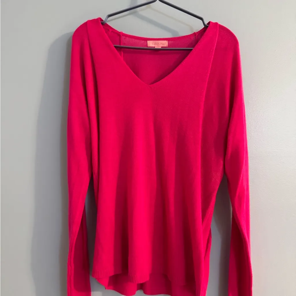 Lily Pulitzer hot pink V neck sweater size S - Image 2