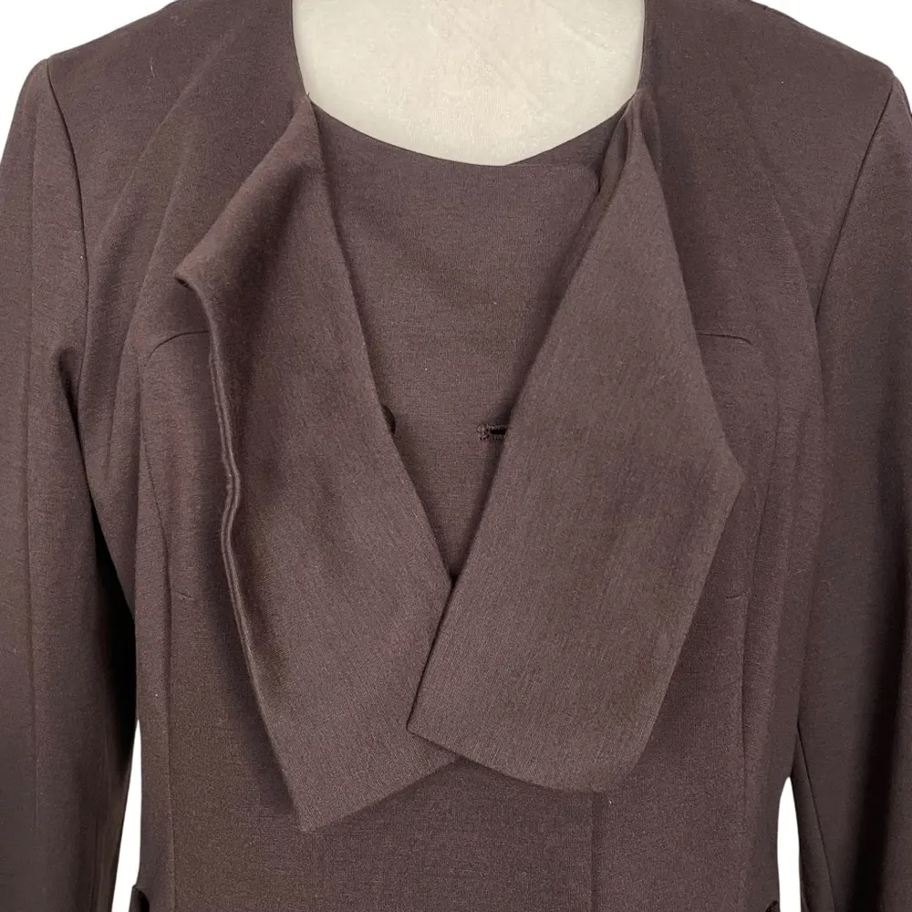 Etcetera Double Breasted Brown Blazer Jacket Women’s Size 16 Bow Tie Collarless - Image 3