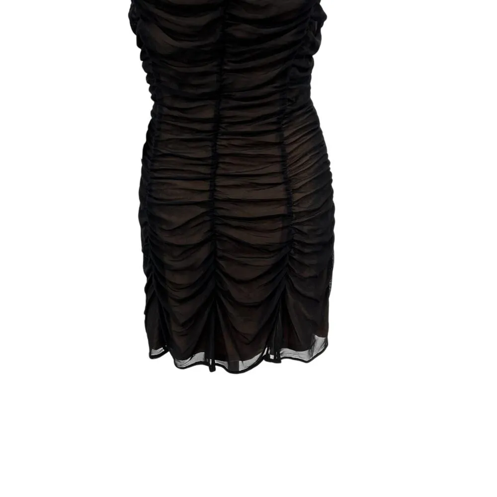 Majorelle Pandora Mini Dress Black Nude Ruched Shirred‎ Off the Shoulder Size XL - Image 13