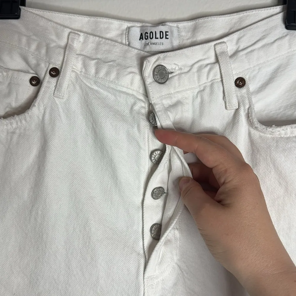 Agolde Fen High Rise Relaxed Organic Cotton White Distressed Crop Jeans Size 28 - Image 6