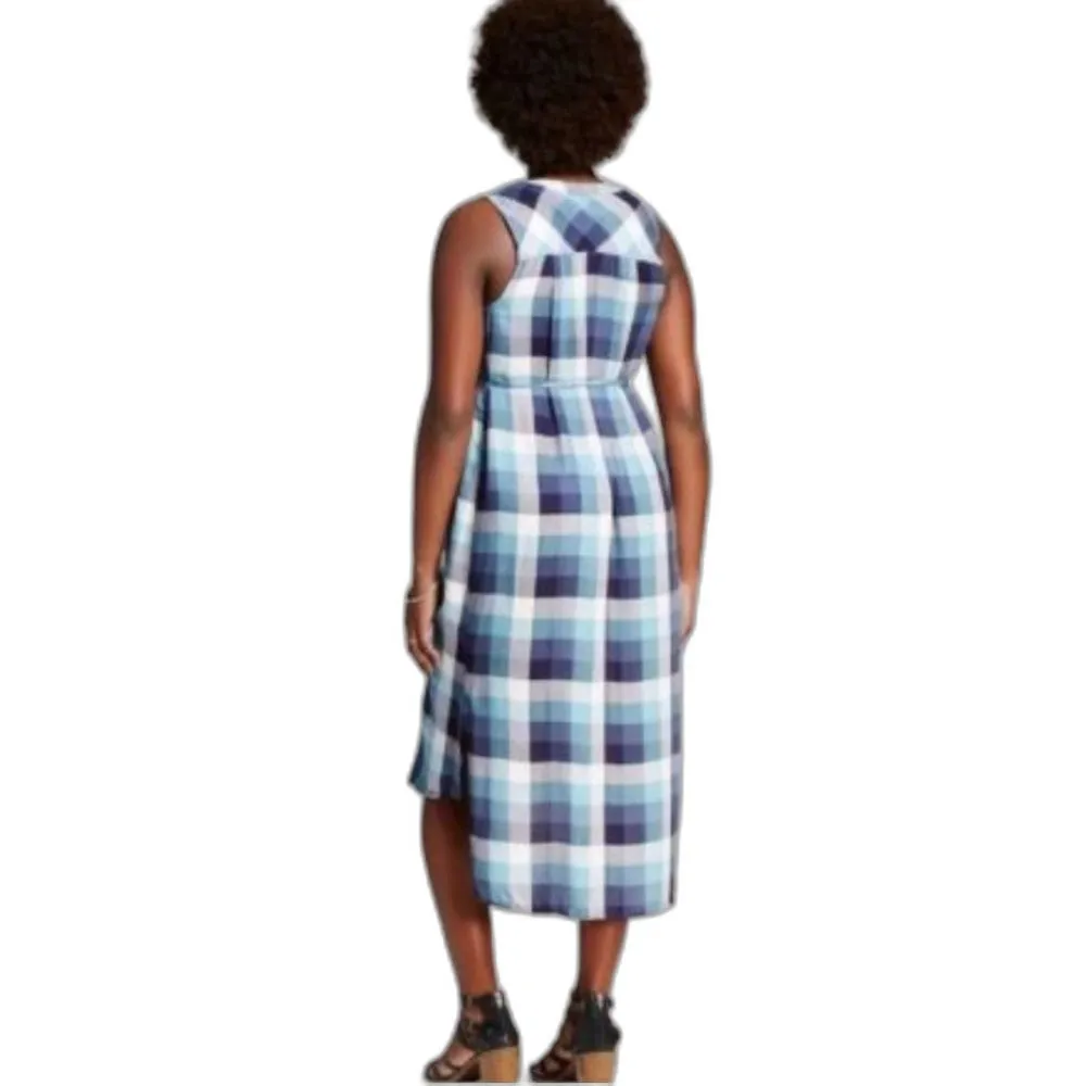 Liz Lange Maternity Sleeveless Blue Plaid High-Low Hem Dress Size XS New! - Image 3