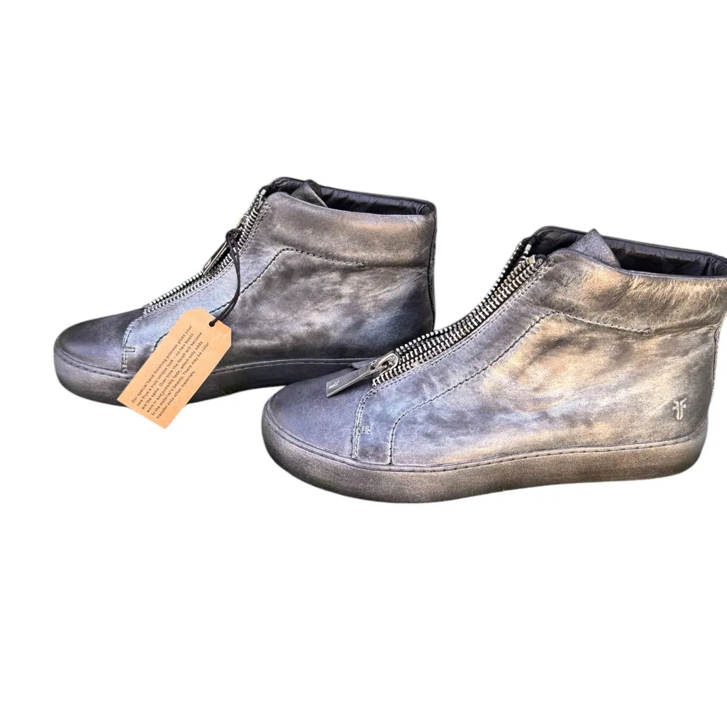 Frye Lena Zip High Metallic Pewter Leather Sneakers Zip Front Womens 9.5 are NWT - Image 7