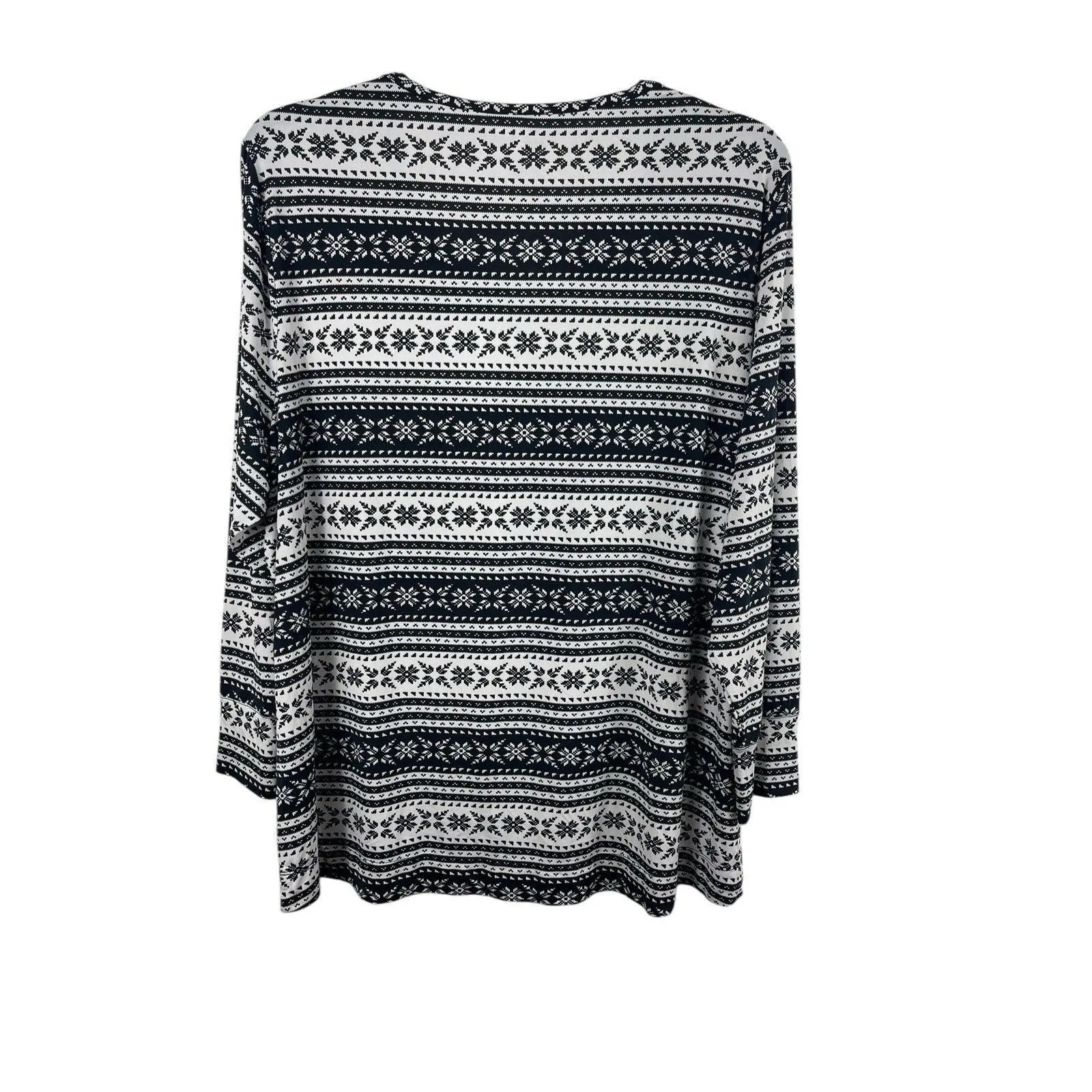 Lands’ End 3X 24W-26W Black White Fair Isle Print Long Sleeve Knit Top V-neck - Image 5