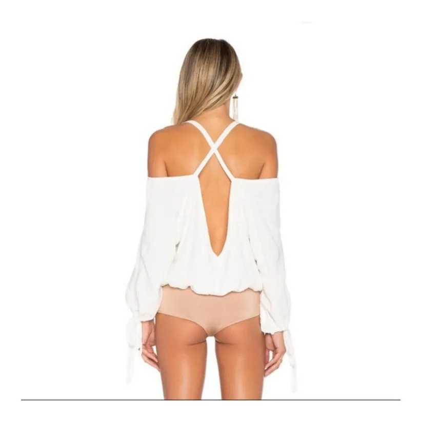 For Love & Lemons V-Neck White Womens Bodysuit Size Small - Image 7