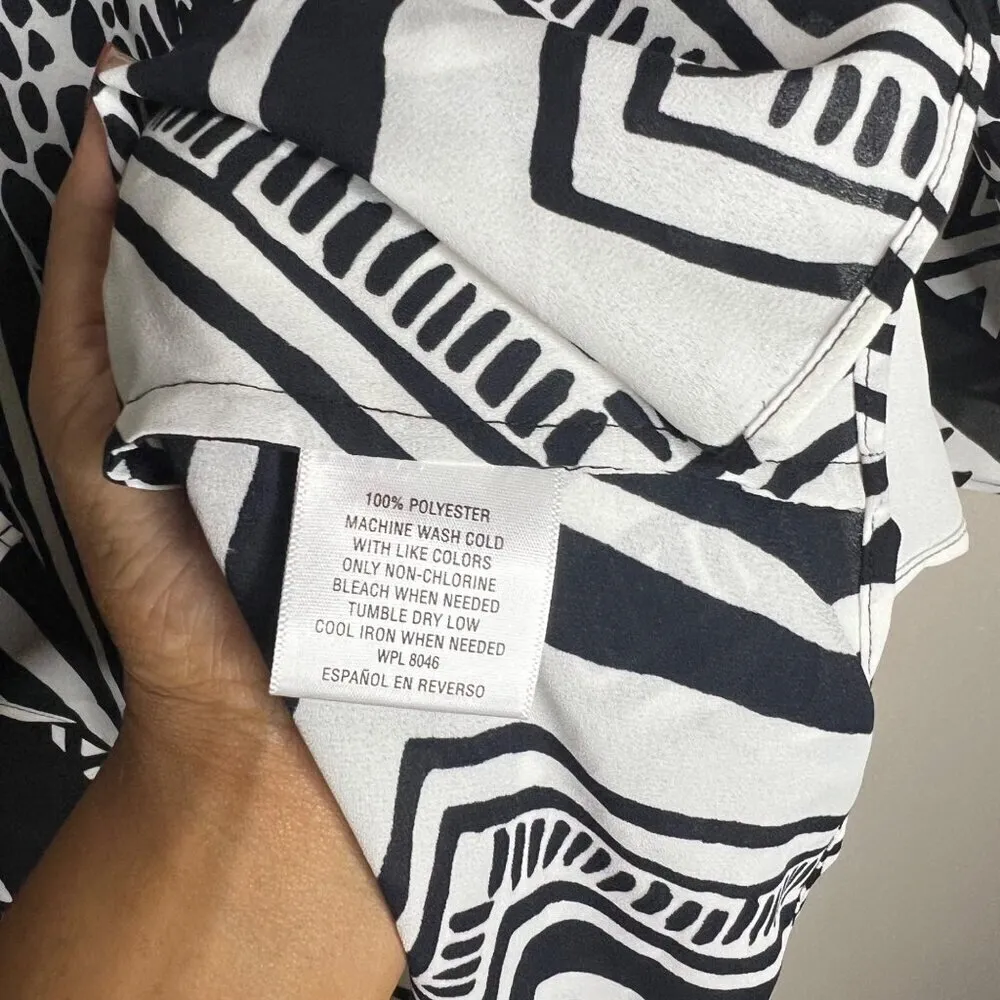 JM Collection Petite Modern‎ Mix Black & White Printed Chiffon Open Front Jacket - Image 2