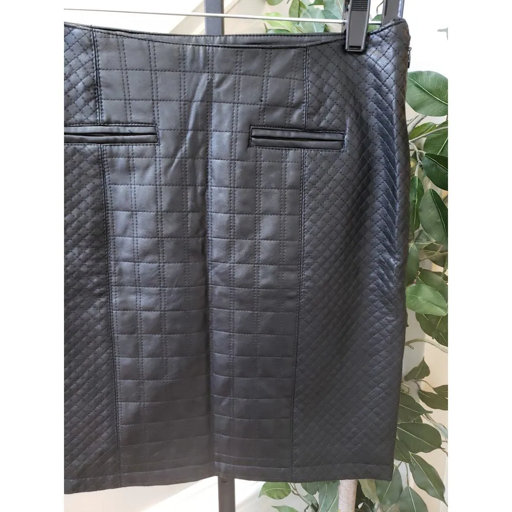 Ann Taylor Quilted Skirt Womens 2 Black Faux Leather Lined Pockets Side Zipper - Image 11