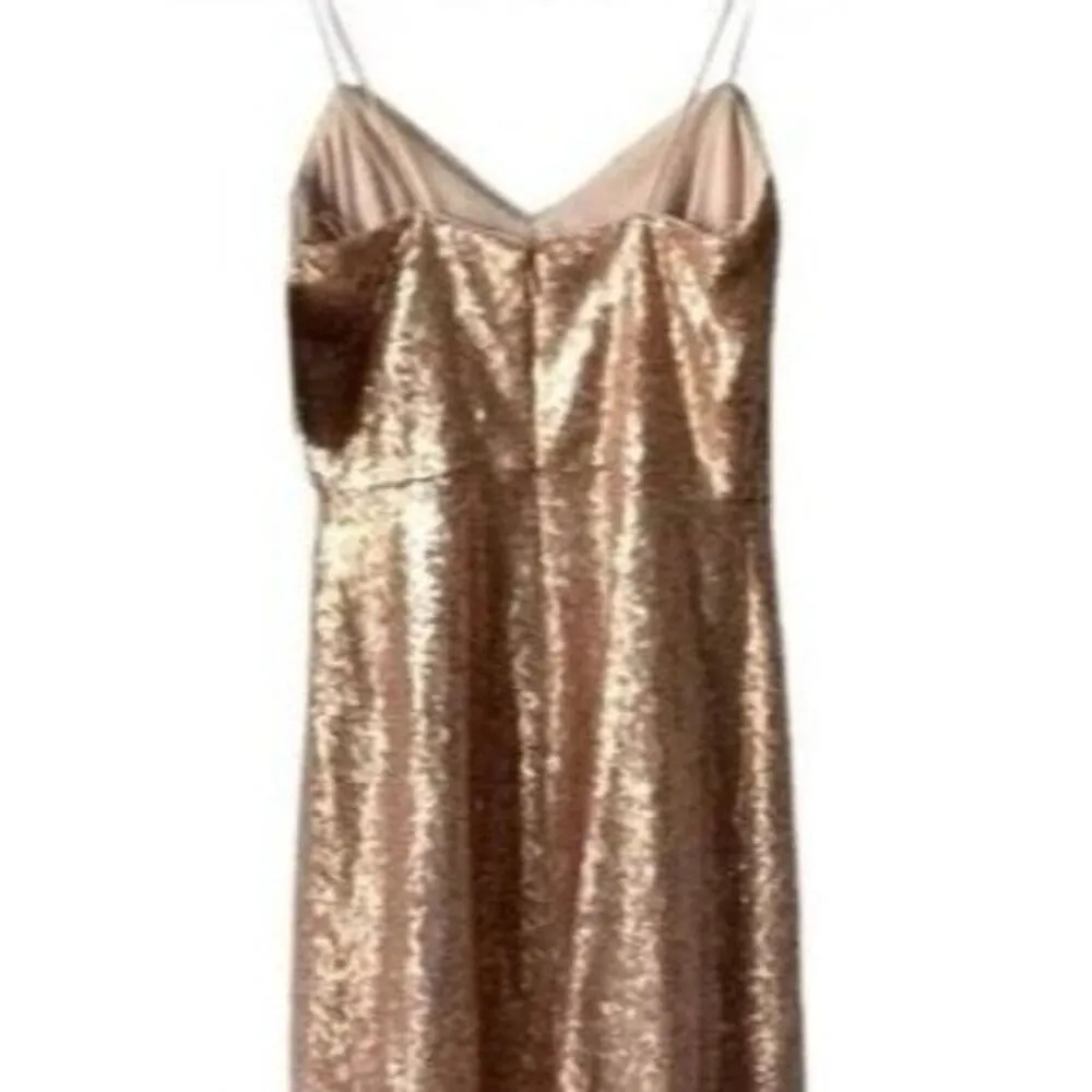 NWT Dessy Collection Sleeveless V Neck Sequin A Line Midi Dress 0 Rose Gold Pink - Image 9