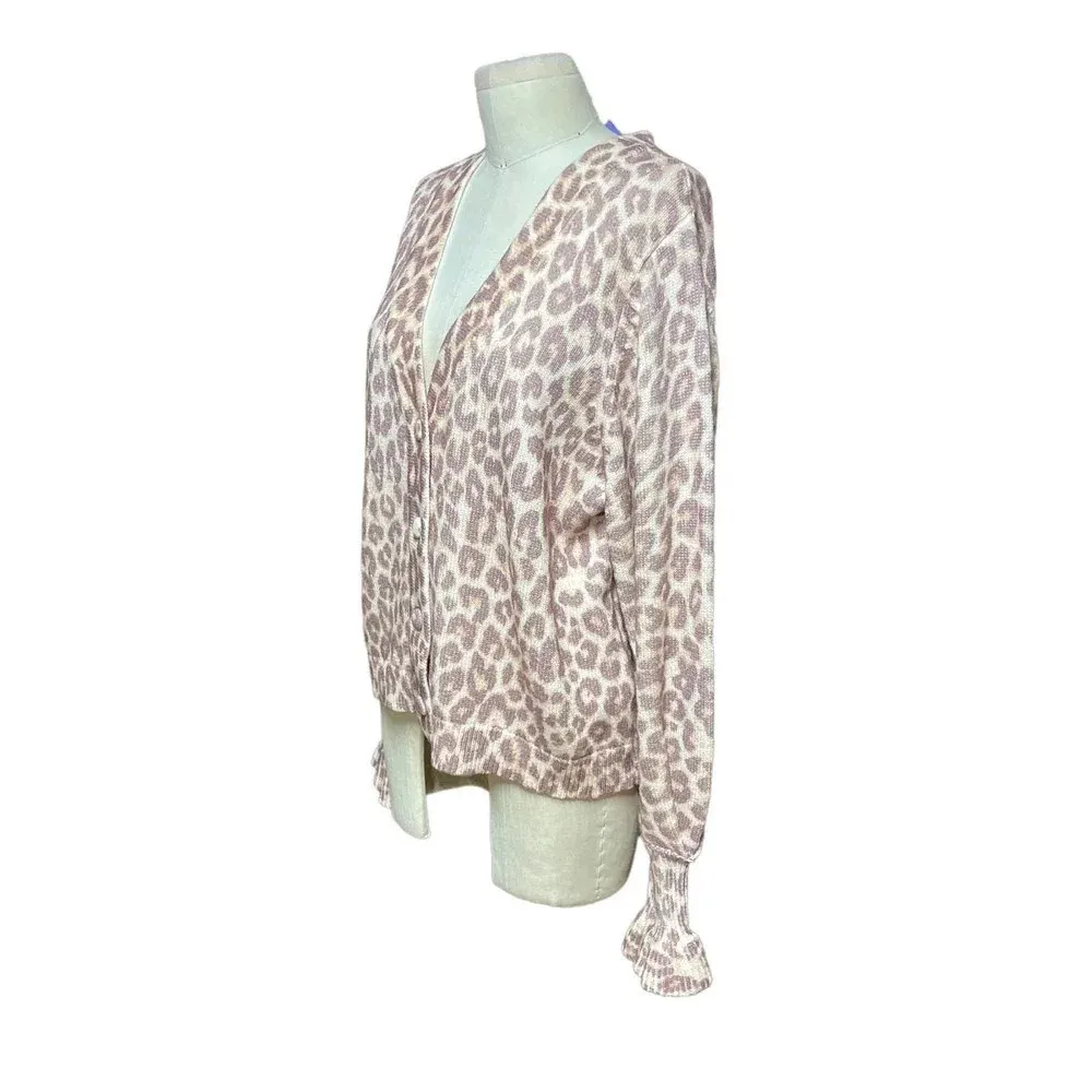 LoveShackFancy Boscom Cardigan‎ Sweater Taupe Skies Leopard Print Size Medium - Image 4