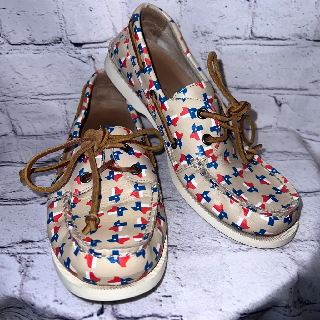 Froats The Lone Star Casual‎ Boat Shoes Leather Loafers Texas Flag Size 6 Red - Image 2