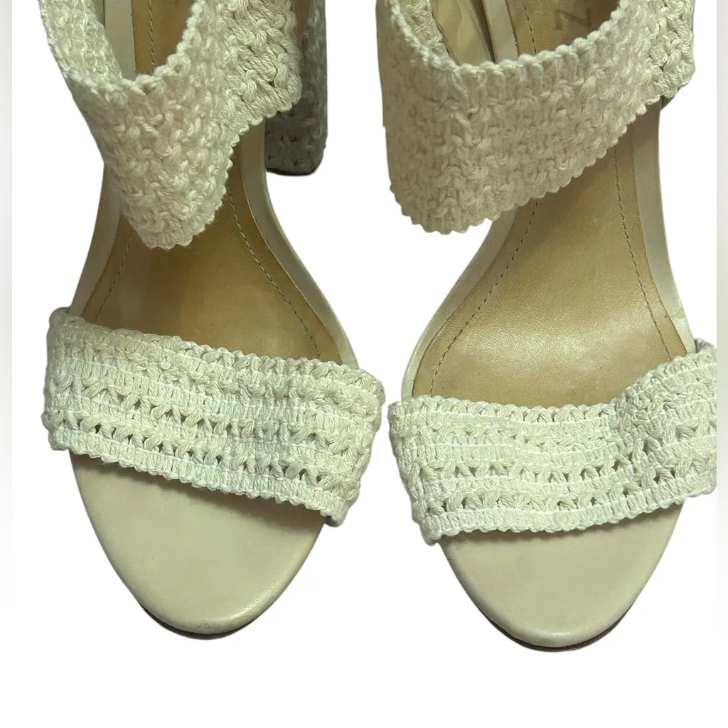 SCHUTZ Cream Woven Block Heel Sandals - Ankle Strap, Strappy, Open Toe, Chic 7B - Image 4