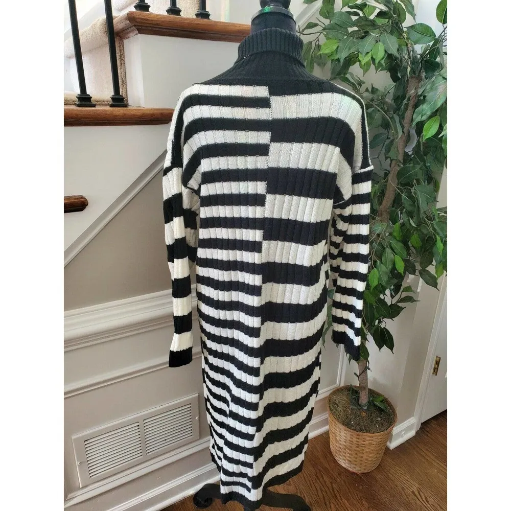 Boutique Black & White Women Polyester Turtleneck Long Sleeve Knee Length Dress - Image 7