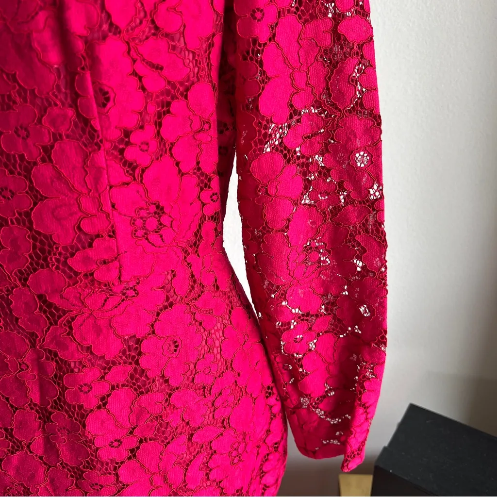 Carolina Herrera Red Lace High Neck Above Knee Sheath Dress - Image 12