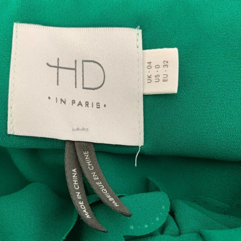 HD in Paris Women's Ruffle Neck Green Button Down Blouse Shirt Size 0 - Image 6