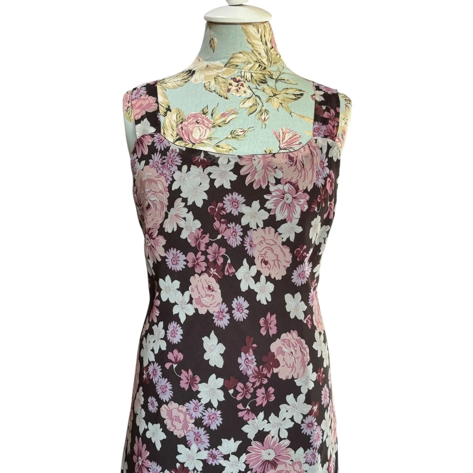 Vtg Mlle Gabrielle Floral Slip Dress Sz 12 Pink Burgundy Midi Y2K Whimsigoth - Image 4