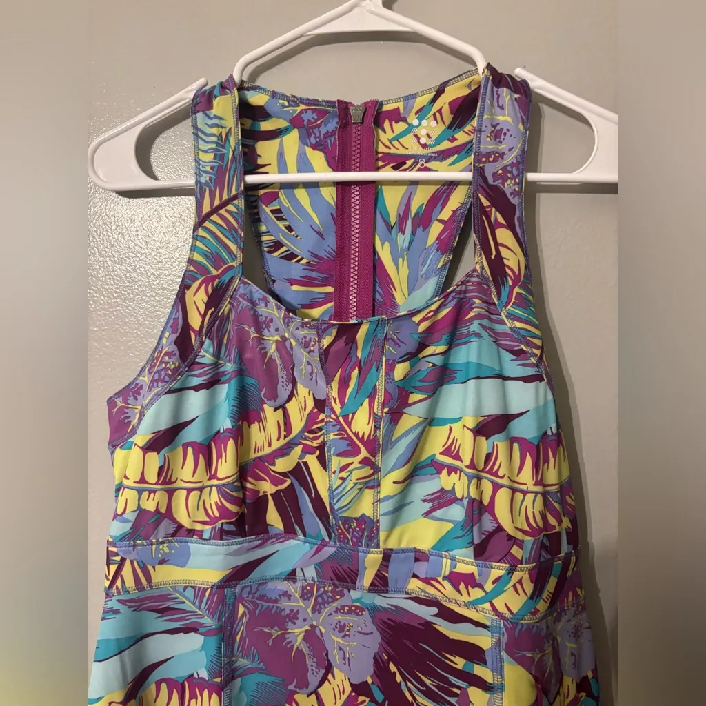 Title Nine Tennis Dress Women's 8 Purple Palm Tropical - Image 4