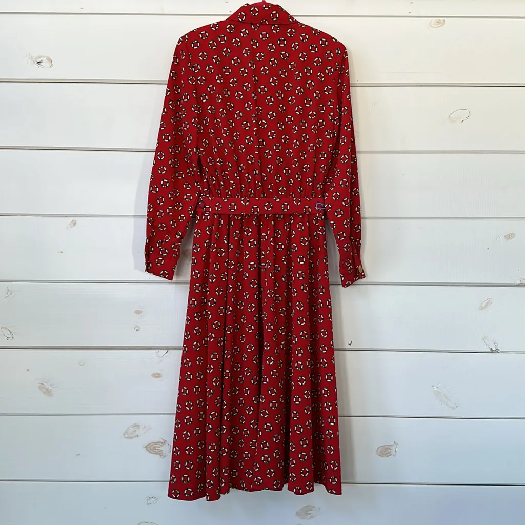 Talbots Vintage 80’s Red Nautical Button Front Shirt Dress Belted Midi Size 6 - Image 9