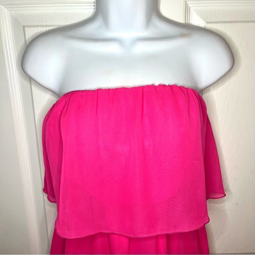 Nymphe Strapless Hi Lo Hem Chiffon Mini Dress Hot Pink S NWT - Image 3