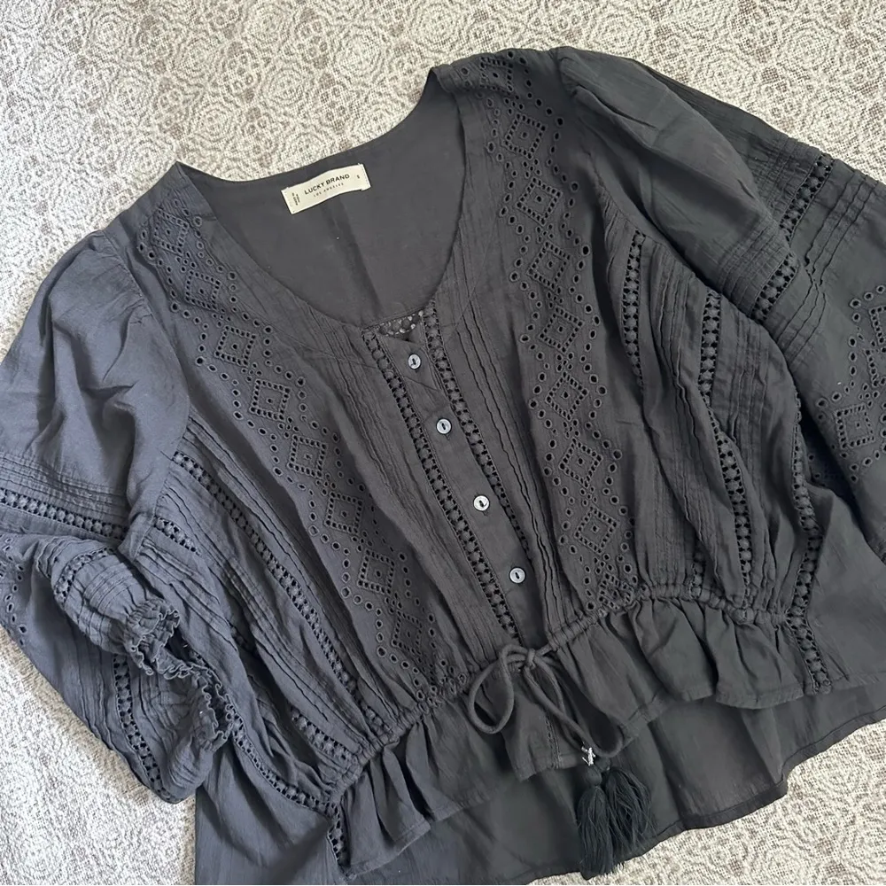 Lucky Brand Charcoal Eyelet Button Down Top - Image 6