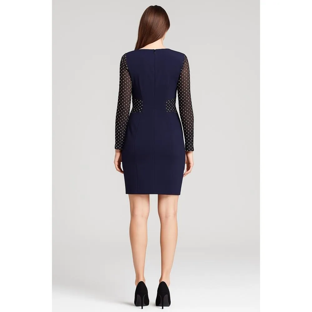 Cachet Navy Blue Sheath Dress Sz 12 Rhinestone Mesh Long Sleeve Cocktail Party - Image 2