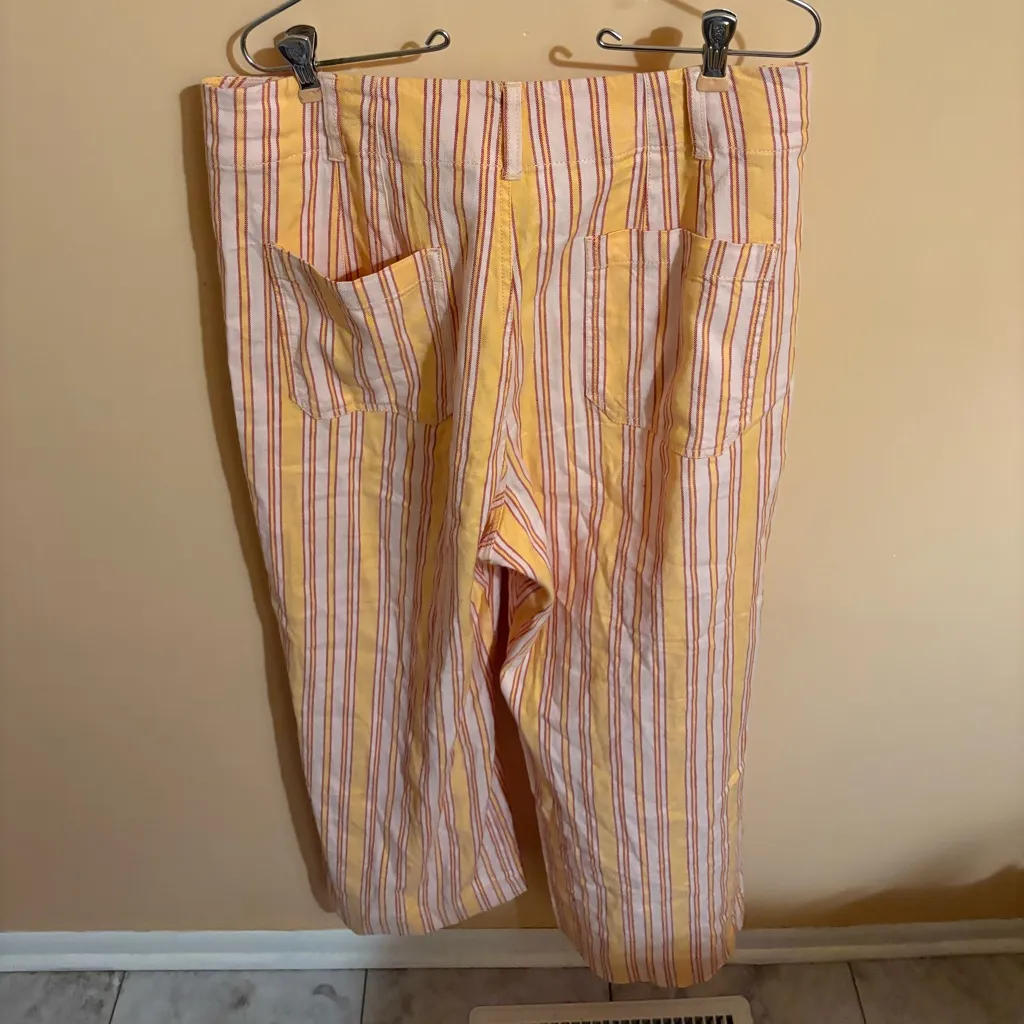 Anthropologie Maeve Colette Linen Cropped Stripe Pants in Orange - Image 7