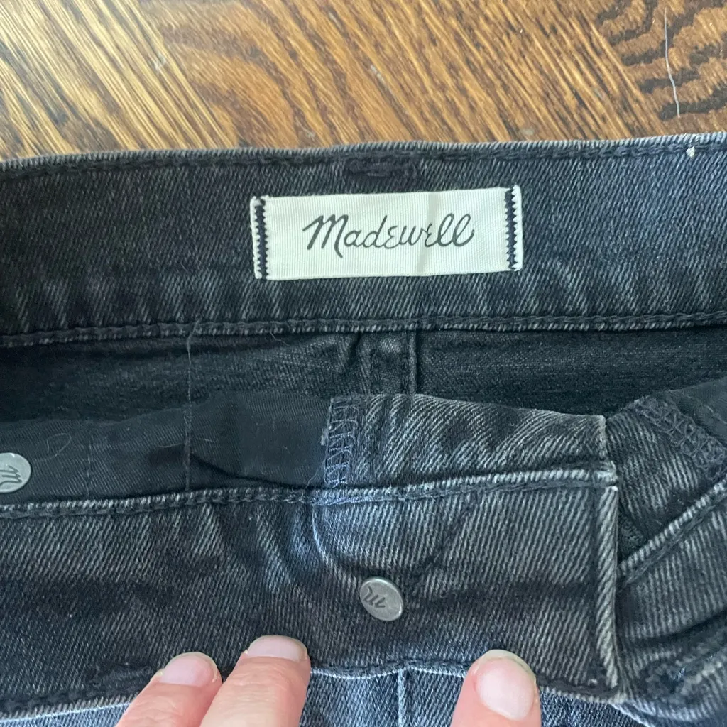 Madewell Stretch Denim Skirt Black Ashcraft Wash Raw Hem Size 23 Jean Mini Cute - Image 7