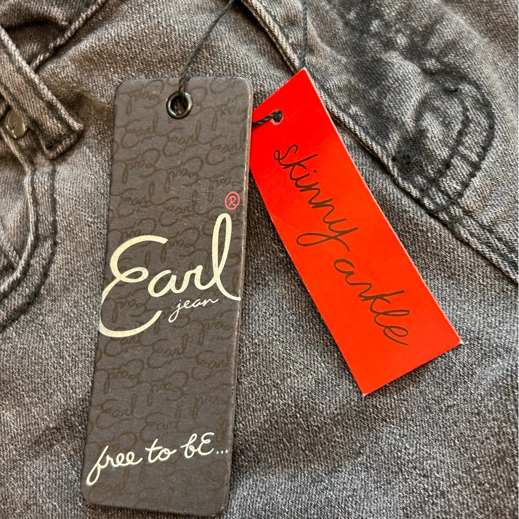 Earl Jeans Size 4 Skinny ankle stretch grunge charcoal black faux pearl studded - Image 4