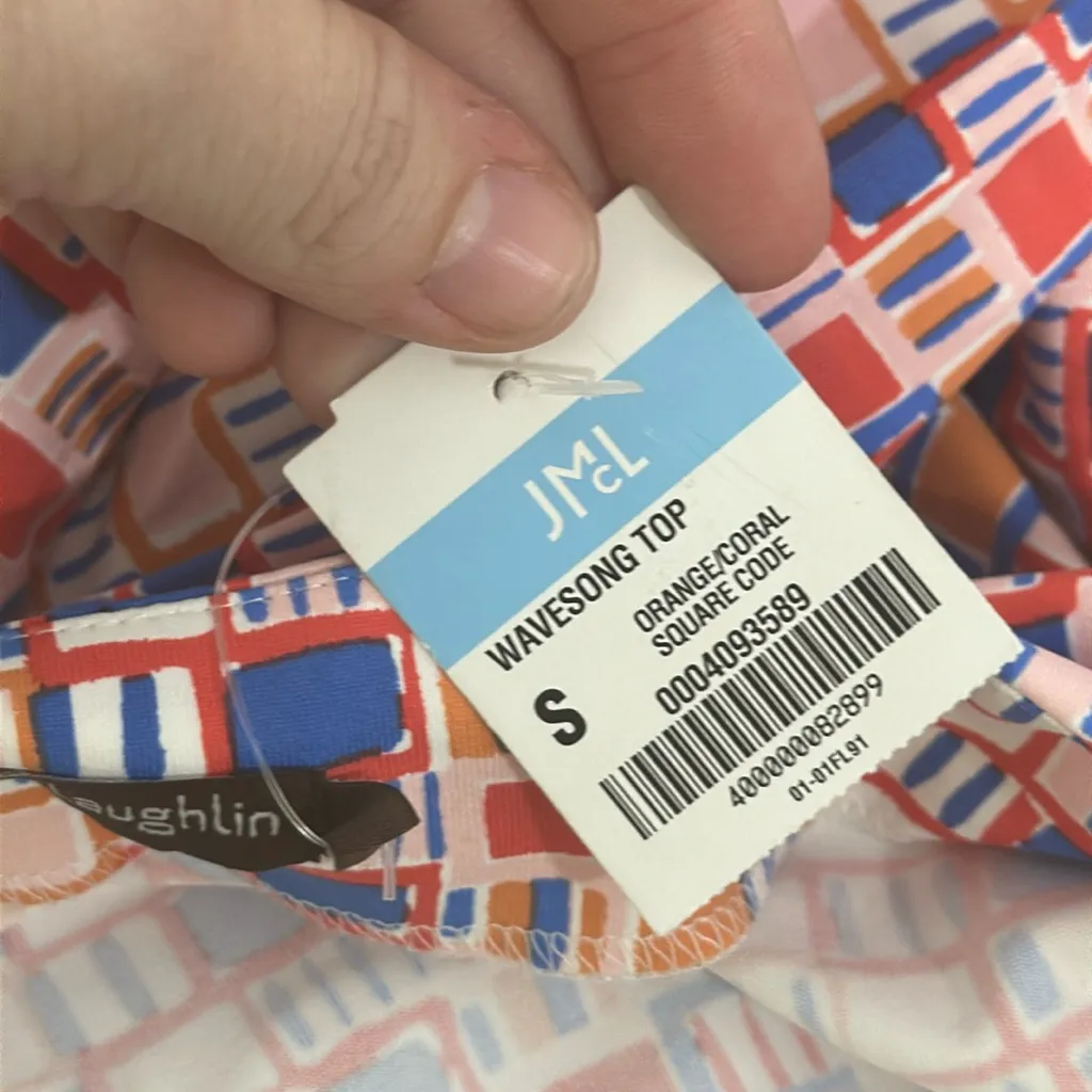 J Mclaughlin‎ Womens Wavesong Top Small Pink Geo Catalina 3/4 Sleeve Spandex New - Image 2