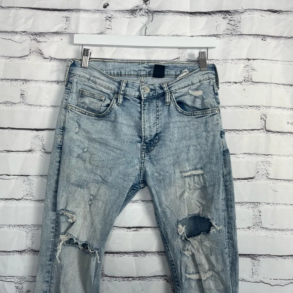H&M Super Skinny High Rise Light Wash Distressed Jeans Size 31 Y2K Vintage 2000s - Image 5