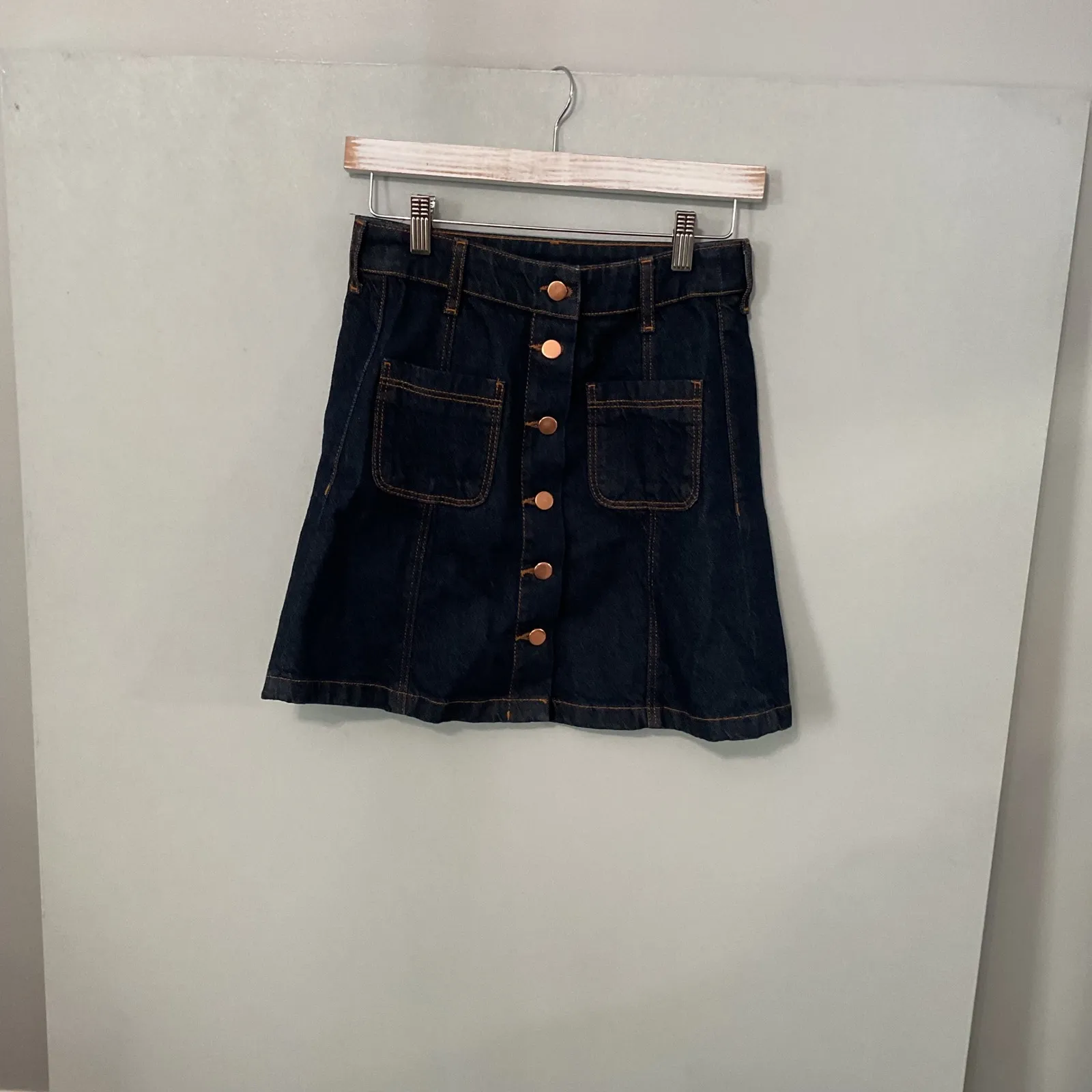 H&M Divided Dark Wash Denim Button Front A-Line Midi Skirt Size 6 - Image 2