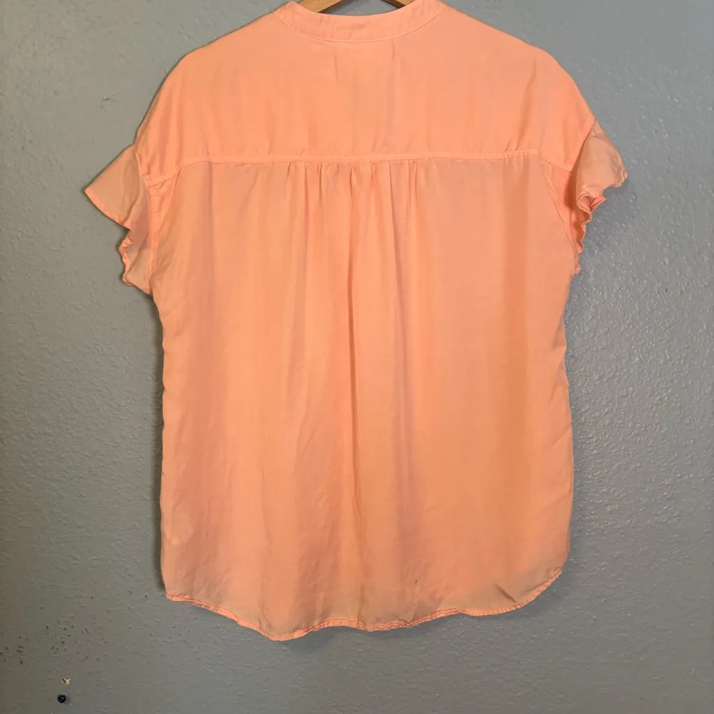 Anthropologie Cloth & Stone Peach Short Flutter Sleeve‎ Button Down - Image 6