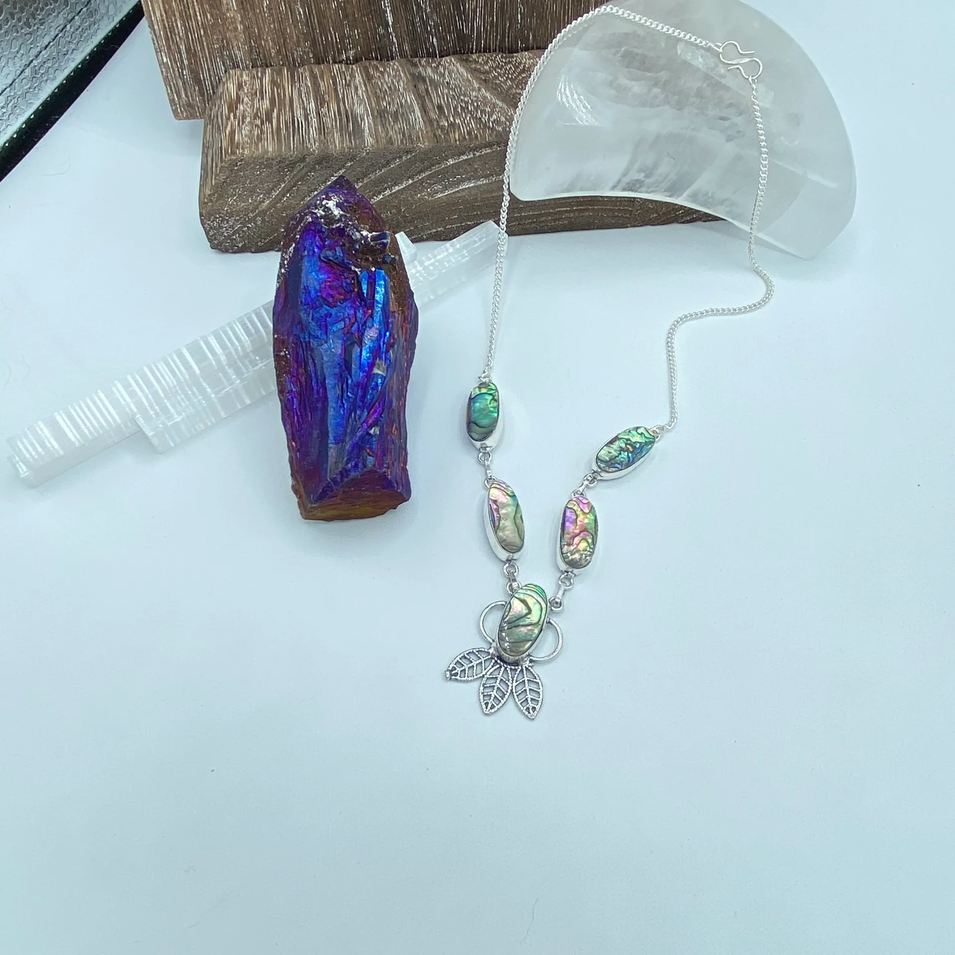 Abalone Shell Sterling Silver Boho Feather Necklace - Image 4