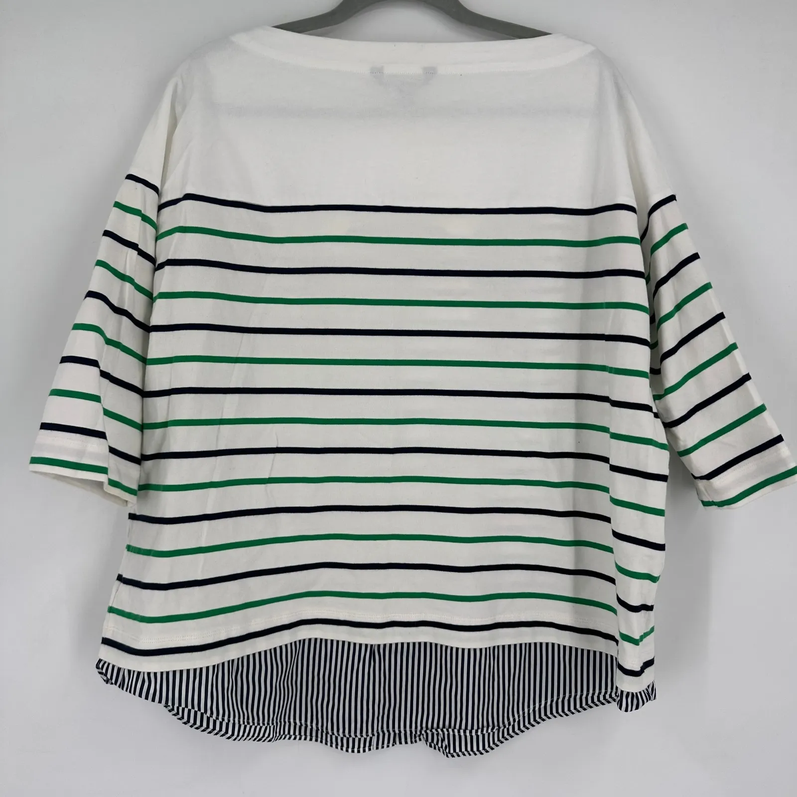 Lauren Ralph Lauren Size 2X‎ Top White Green Navy Striped 3/4 Sleeve Crown Logo - Image 7