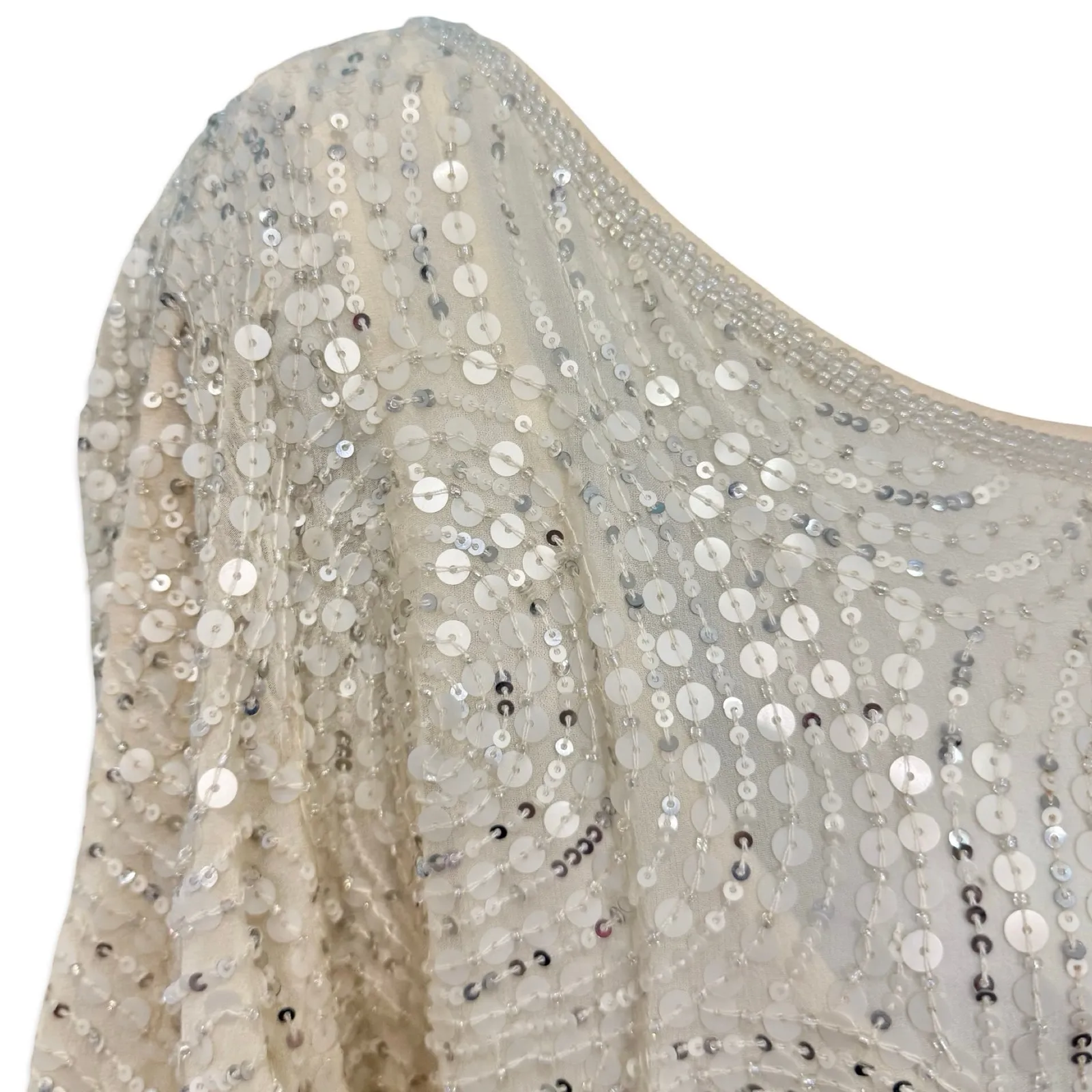 Alexia Admor Ivory Beaded Sequin Dolman Short Sleeve Silk Mini Dress size S / M - Image 9