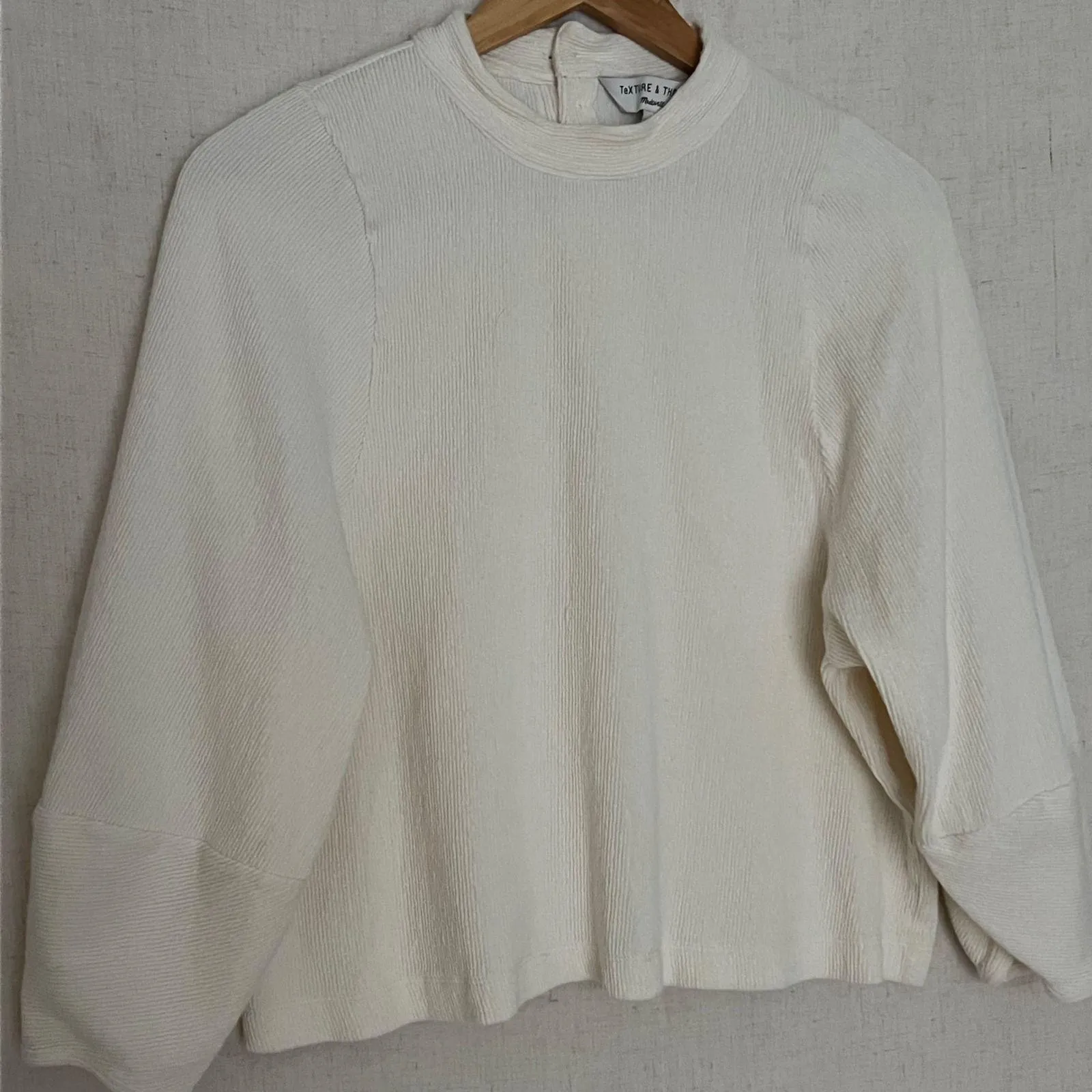 Madewell Texture & Thread Women's Ivory Mock Neck Ribbed Long Sleeve Size L - Image 3