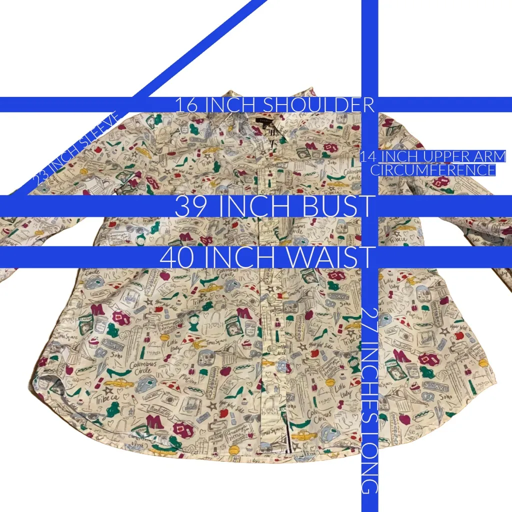 TALBOTS COTTON MULTI-COLOR NEW YORK CITY THEME "DOODLES" BUTTON DOWN TOP (M) - Image 11