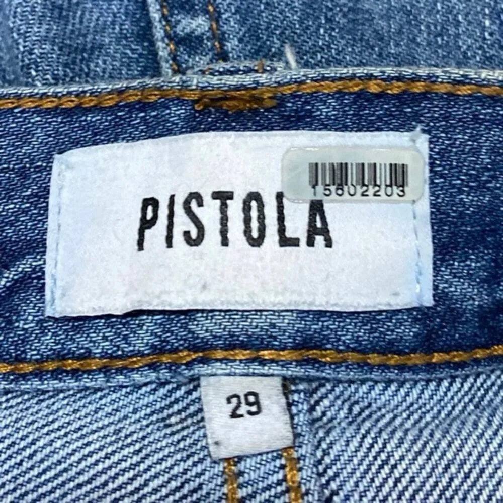 Pistola Women's Blue High Rise Distressed Straight Wide Leg Denim Jeans Pants 29 - Image 4