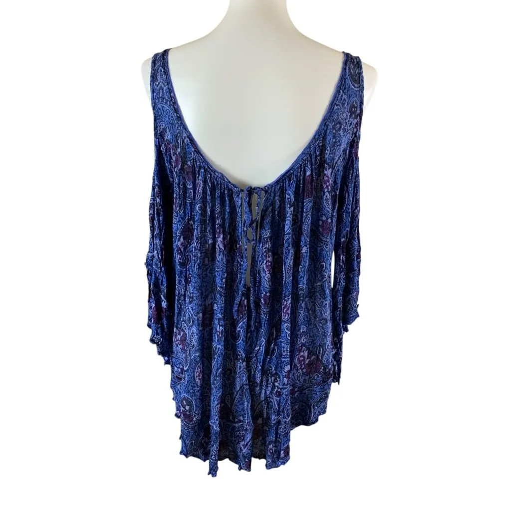 Free‎ People Blue Purple Paisley Tunic Boho Oversized Flowy Top M Festival Vibes - Image 3
