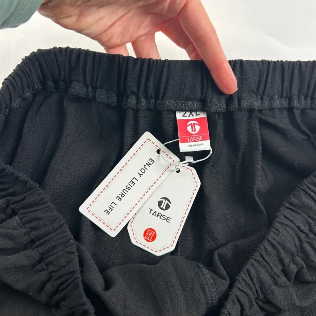 Tarse Black Linen Blend Barrel Leg Cropped Pant 2XL New Size 2X - Image 3