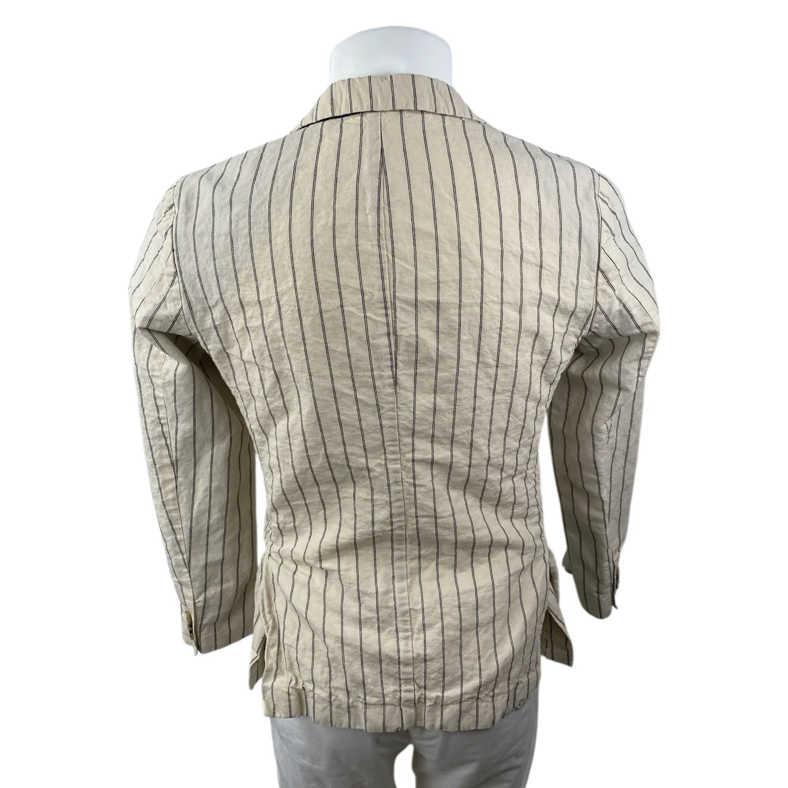 Scotch & Soda Mens Beige Linen Striped Long Sleeve Blazer Coat Suit Jacket Sz S - Image 2