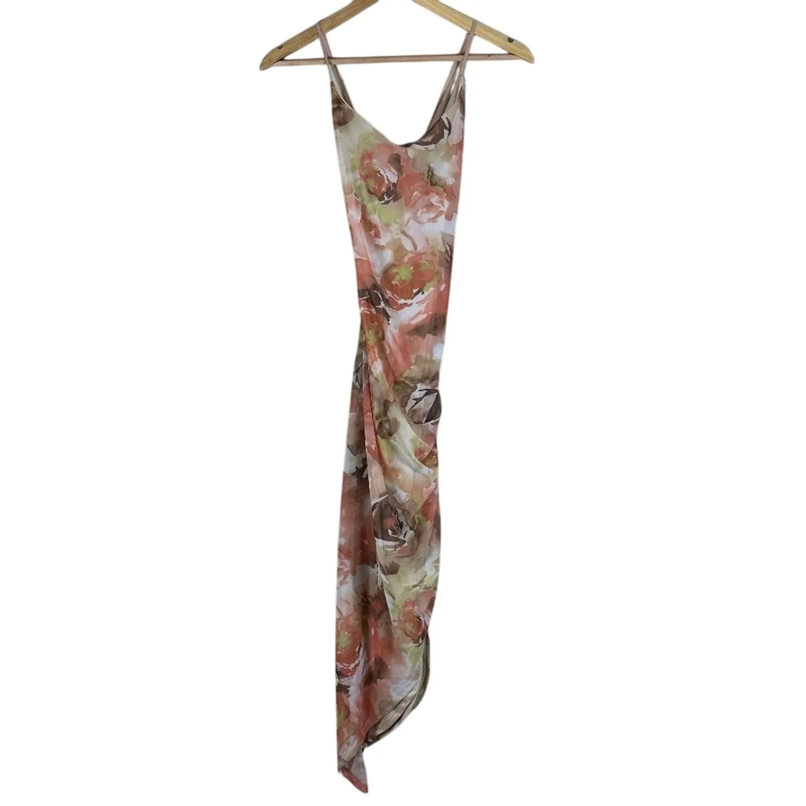 Windsor Asymmetric Bodycon Midi Dress Womens L Pink Beige Floral Event Coquette - Image 2